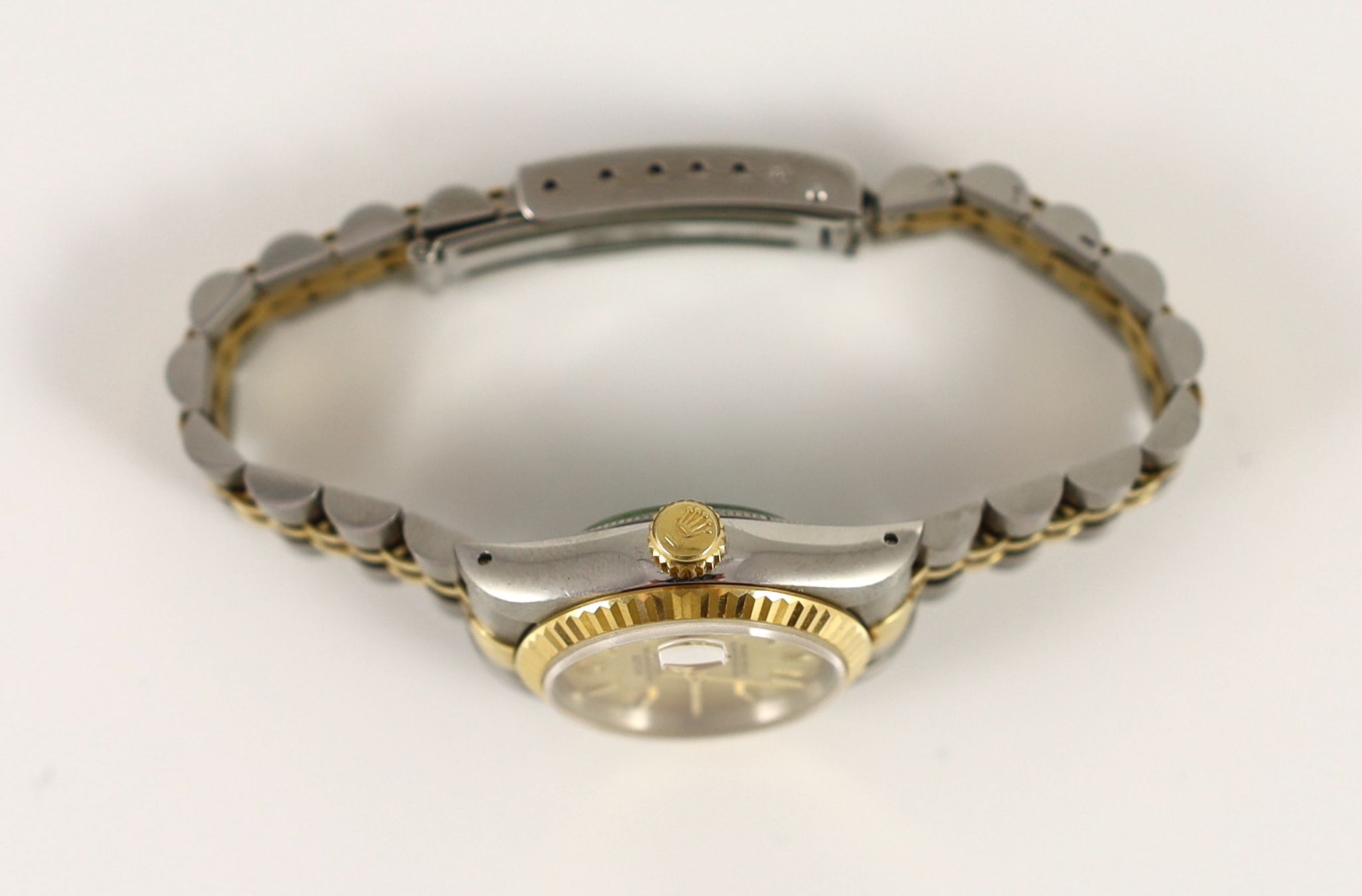 A lady's early 1990's steel and gold Rolex Oyster Perpetual Datejust wrist watch, on steel and gold Rolex bracelet